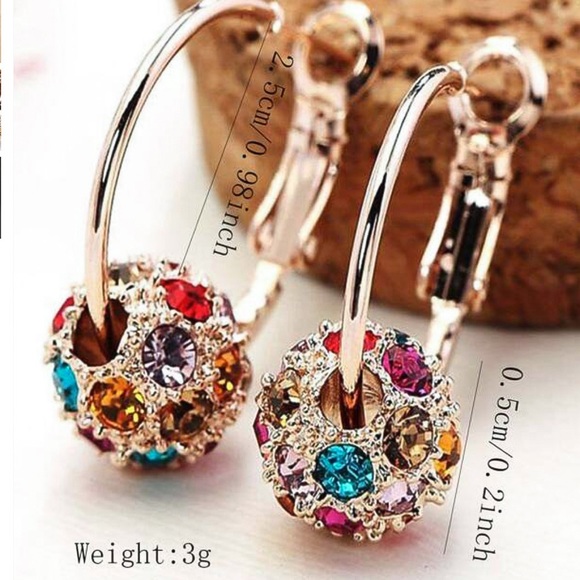 Any 3/$25! Gold Multi-Color Crystal Ball Hoop Earrings - Picture 5 of 7